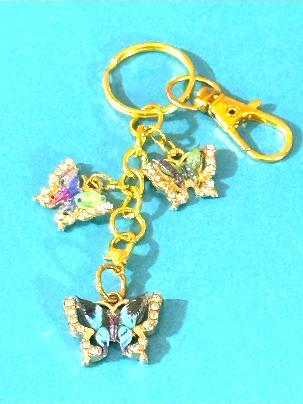 Handmade Gold-tone Butterfly Charm Keychain/ Bag Charm with Iridescent Accents